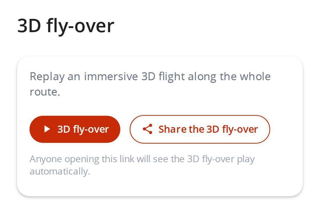 3D fly-over block on a MapPlanner route page, with the 3D fly-over and Share the 3D fly-over buttons